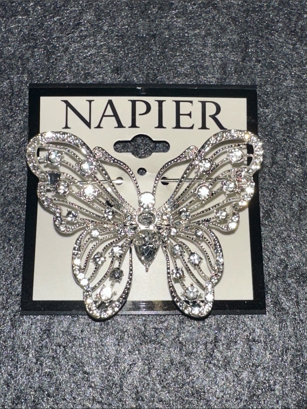 NWT Napier Silver Crystal Butterfly Brooch